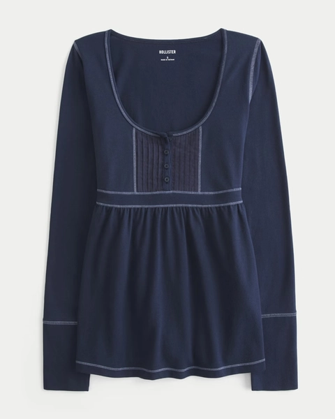 Long-Sleeve Henley Babydoll Top