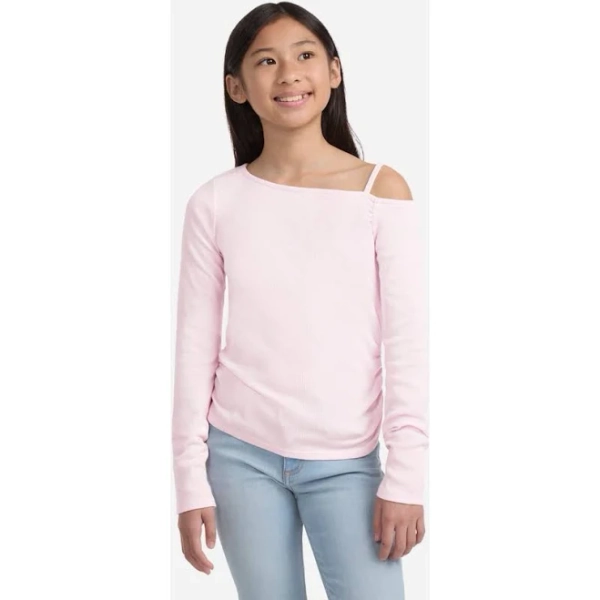 Abercrombie Kids Girls' Asymmetrical Ruched Long Sleeve Cotton Blend Top