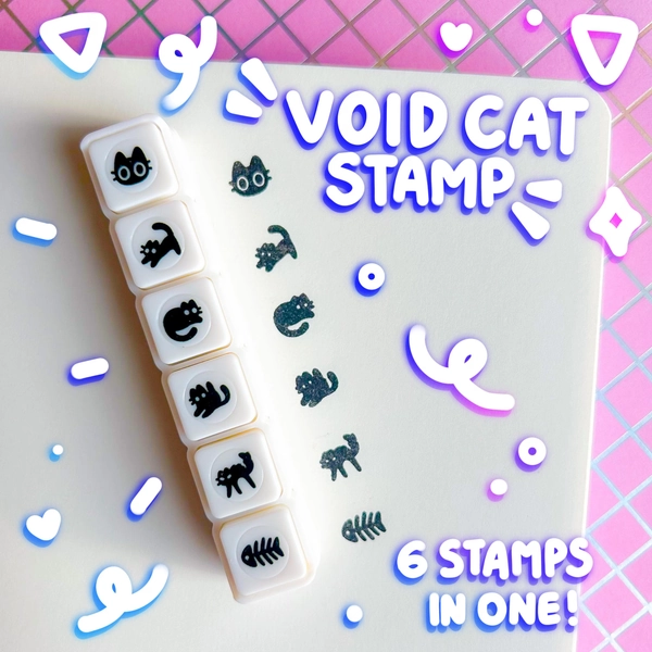 Void Cat Stamp Pre-Inked Mini Punch Stamp Stationery Journaling Black Cat Kitten Pet