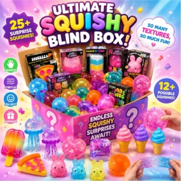 25+ Surprise Squishy Blind Box Set, Ultimate Stress Relief Squeeze Sensory Toys with Multiple
