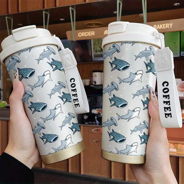 Stainless Steel Insulated Tumbler with Shark Design, 17.92oz (530ml) Leak-Proof Travel Mug for Hot & Cold Drinks, Perfect for Office Gym Travel Parties, Ideal Gift for Coffee & Tea Lovers on Valentine's Day Mother's Day Thanksgiving Teacher