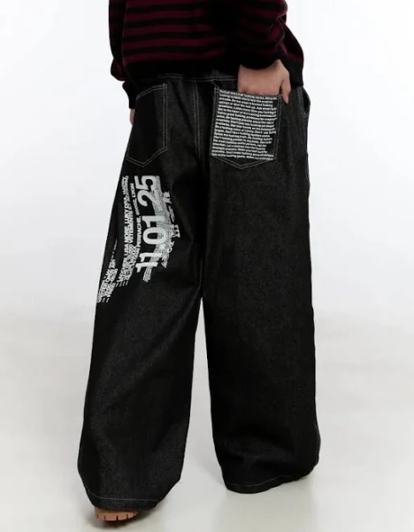 LEWKIN Men's Korean Graphic Jeans