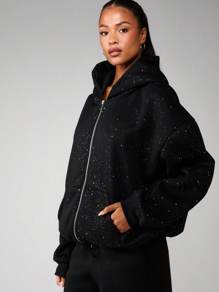 MISSGUIDED Sparkly Hooded Sweatshirt With Full Zip