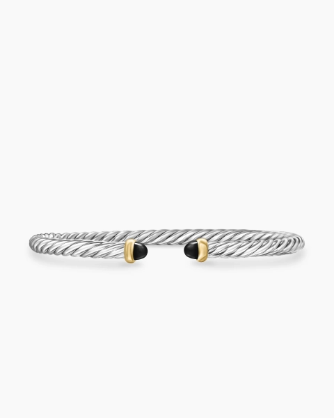 Cable Flex® Bracelet in Sterling Silver with 14K Yellow Gold and Black Onyx, 4mm