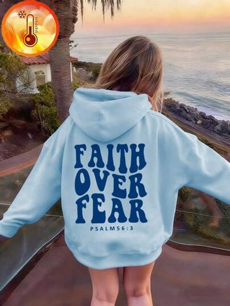 1pc Girl's Casual Faith Fear Printed Hoodie Sweatshirt, Thickened Long Sleeve Pullover For Young Students In Autumn/Winter