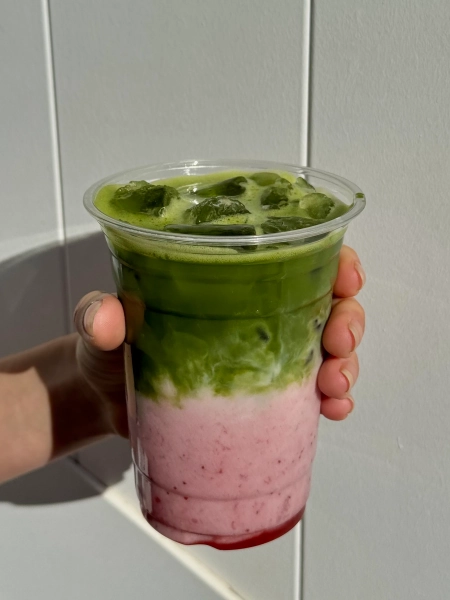 Iced Strawberry Matcha | Next Door Espresso Tweed