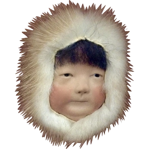 Inuit Eskimo Boy Porcelain Head Hand Made and Decorated In Picture Frame