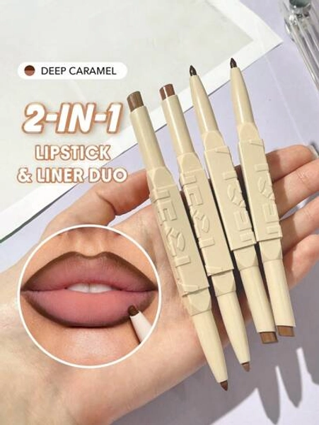 SHEGLAM Glam 101 Lipstick & Liner Duo-Deep Caramel 2-In-1 Matte Dual-Ended Lip Liner Lipstick Pencil Highly Pigmented Long Lasting Smooth Easy To Wear Lip Makeup Pink Brown Lip Liner Brand Beauty Makeup Face Paint Cosmetic For Women Girls Perfect For Fall Winter Ideal For Y2K Fancy Fashion Suitable For Birthday Christmas Present Party Ready Best Color