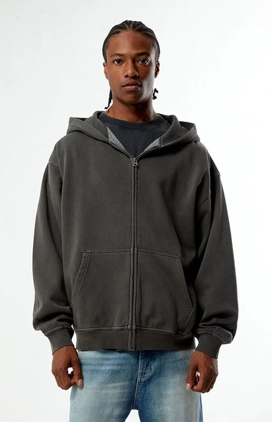 Black Vintage Washed Full Zip Hoodie