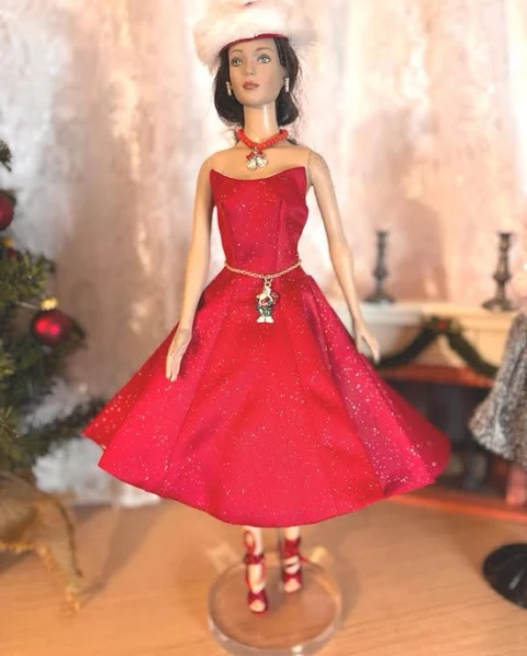 Sparkling Red Holiday Doll Dress with White Cape: Fits Tyler Dolls