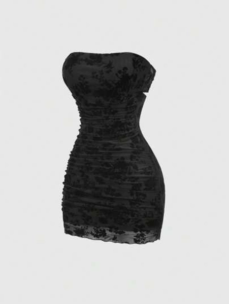 Sweetra Women's Vintage-Inspired Velvet Floral Print Sleeveless Bodycon Mini Dress, Slimming, Summer