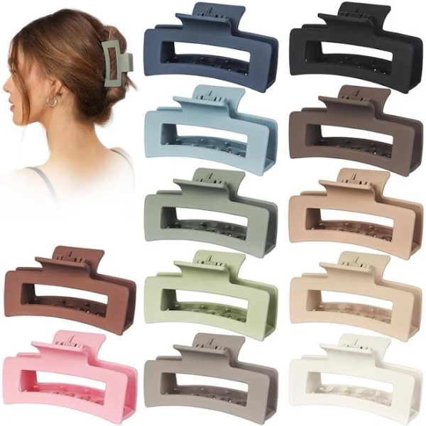 12 Pack 3.5" Medium Hair Claw Clips for Women Girls Thick Thin Hair, Strong Hold Matte Square Hair Clips