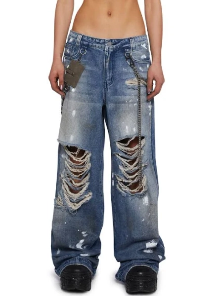 Current Mood Hot Reputation Wide Leg Jeans - DENIM / X-SMALL