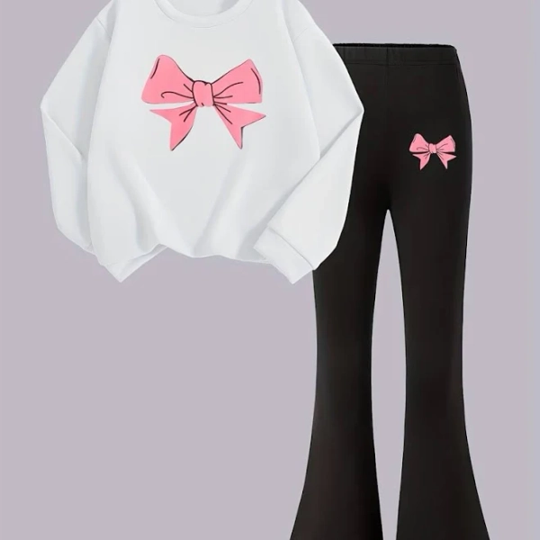 girls Sweatshirt and Pants Set Creative Personality Cool Colorful Bow Print Clothes for girls