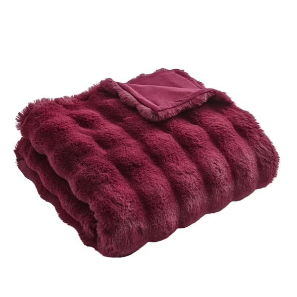 Better Homes & Gardens Merlot Bubble Faux Fur Ultra Soft Luxury Oversize Throw Blanket 50" x 72", Merlot wine