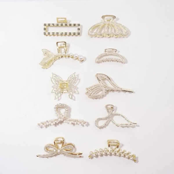 Shady Expression Pearl & Crystal Hair Claw Clip Set (10-Piece)