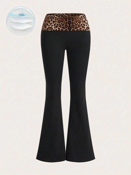 SHEIN ICON Y2k Leopard Print High Waist Flared Pants