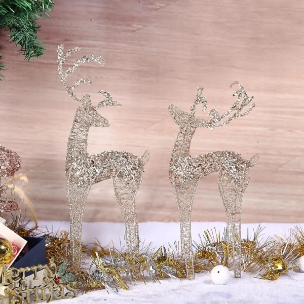Reindeer Christmas Decorations - Glitter Holiday Centerpiece - Elegant Indoor Ornament Set - Festive Holiday Home Decor - Pair of Reindeer