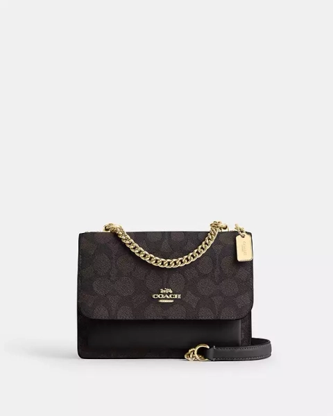 Gold/Walnut/Black Mini Klare Crossbody Bag In Signature Canvas