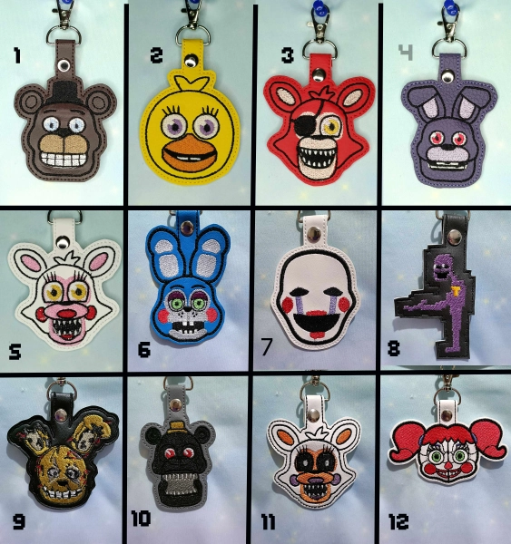 Five Nights At Freddy's Inspired Embroidered Keyrings FNAF1-Sister Location