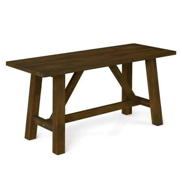 Costway 1 PCS Wooden Dining Bench Farmhouse Shoe Bench Entryway Seat with Rubber Wood Frame, Brown
