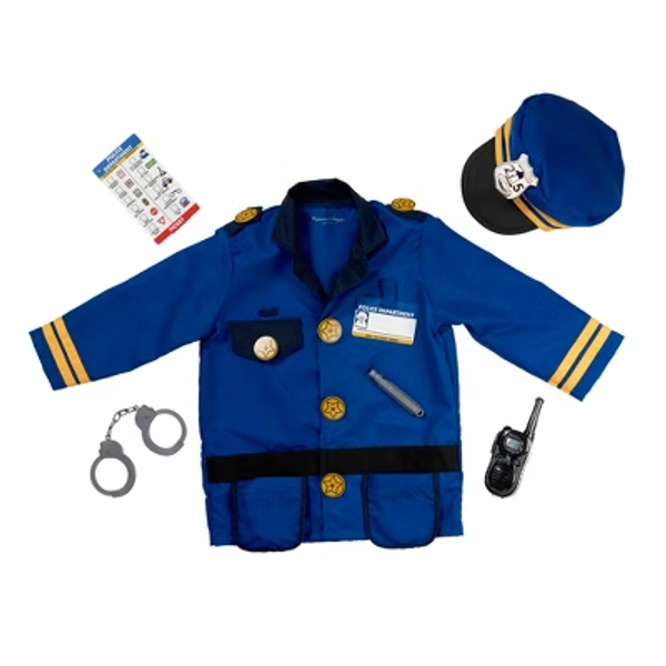 Melissa & Doug Police Officer Role Play Costume Dress-Up Set (8pc): Toddler Outfit with Badge and Walkie Talkie