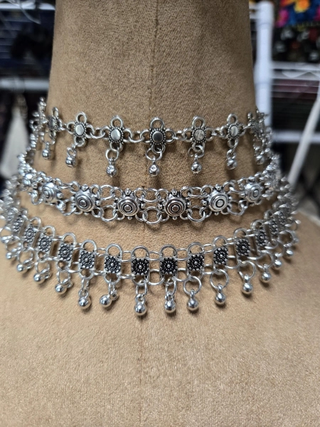 Silver Choker Necklace Boho 3 styles w/ Velvet Jewelry Pouch