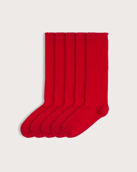 F&F Girls 5-Pack Cotton Rich Knee High Socks in Red