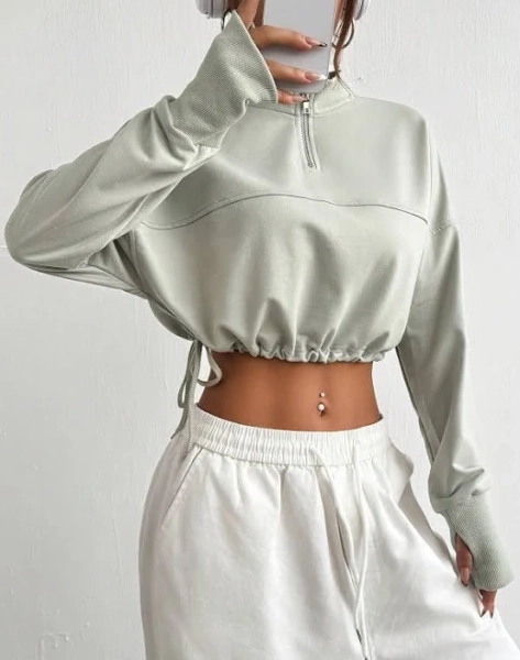 SHEIN Solid & Drop Shoulder Cropped Sweatshirt