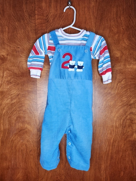 Vintage 80s Health-Tex 2-piece Outfit Size 12 Months; Made In USA; Overalls