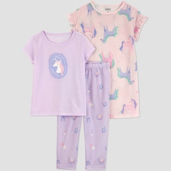 Carter's Just One You® Toddler Girls' 3pc Unicorn Gown Pajama Set - Purple 4T