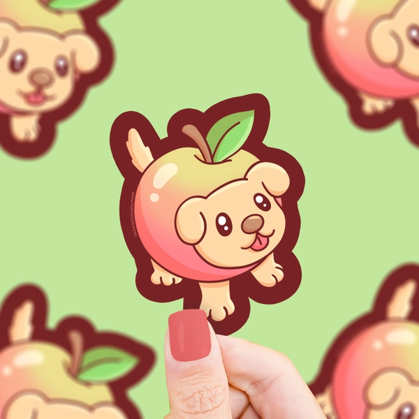 Apple Puppy Dog Vinyl Sticker: Funny Dog Parent Puppy Fruit Silly Puppies Doggy Waterproof Durable Sticker