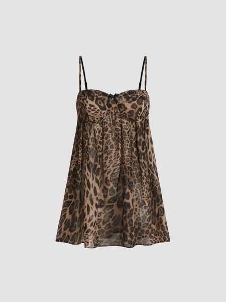 Valentine Chiffon Chiffon Leopard Bowknot Oversized Mini Nightdress For Date