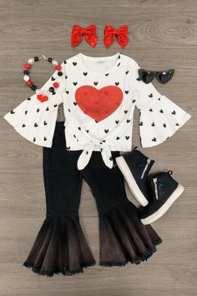Sparkle Sequin Heart Bell Bottom Set