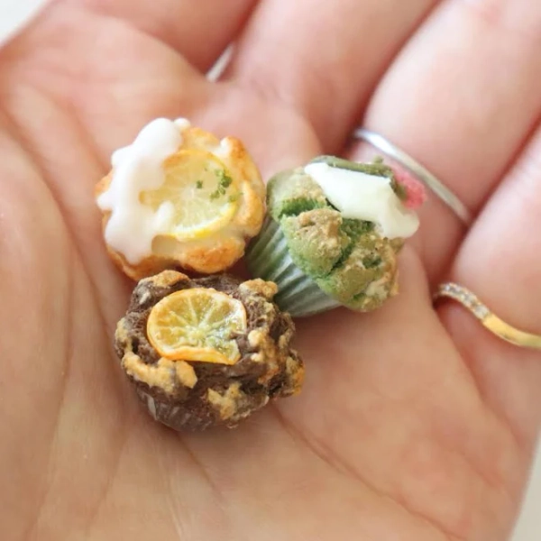 Miniature muffin set, Miniature food, Dollhouse food