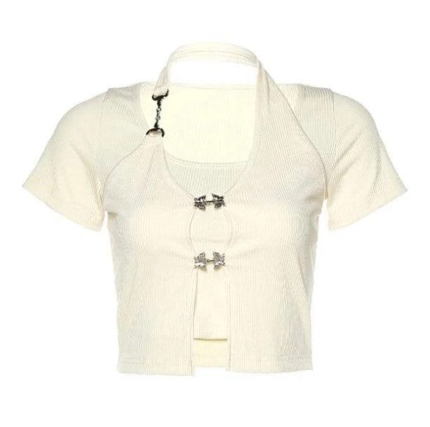 Y2k Butterfly Button Top