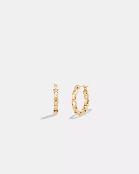 Gold Signature Chain Small Hoop Earrings