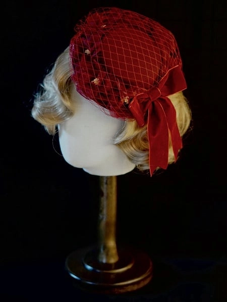 [£13.93]Handmade Wine Red Bowknot Veil Floral Design  Mini Hat