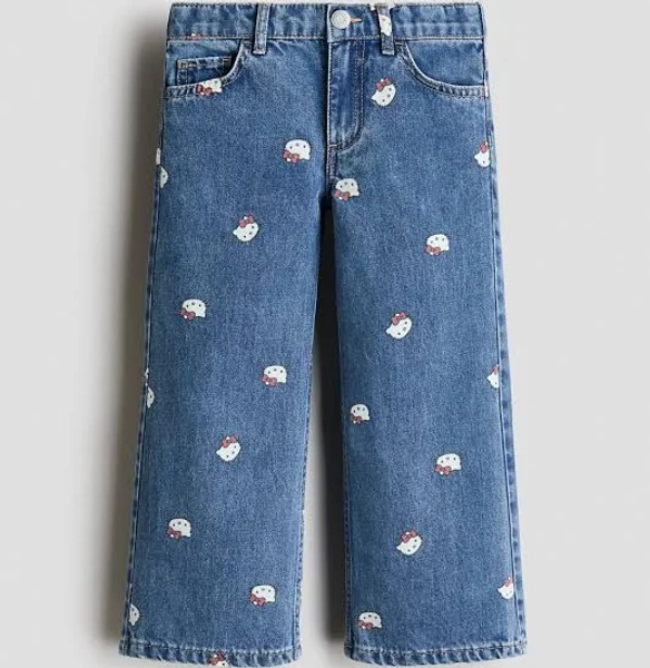 h&m Denim blue Printed Wide Leg Jeans