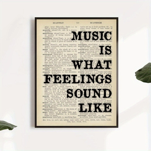 1pc Unframed Canvas Poster - "Music Is What Feelings Sound Like" Quote Wall Art, Vintage Typography Design, Black Lettering on Beige Background, Perfect for Bedroom, Living Room, Cafe, and Dormitory Decor, Poster Wall Art