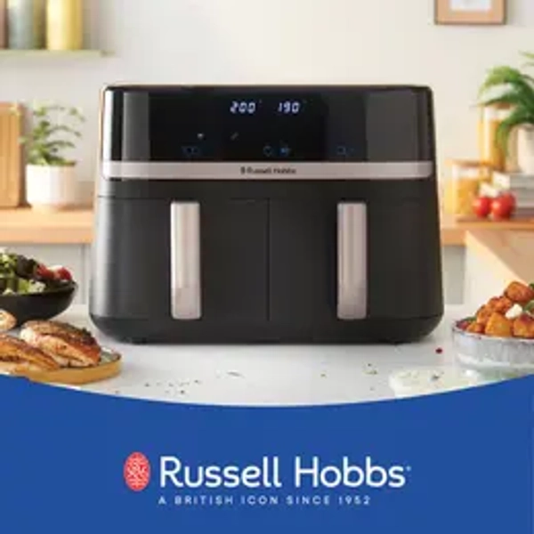 Russell Hobbs Air Fryer, 9L Dual Basket Airfryer, Digital Touch Display, Fast, Easy Cooking, 2800W