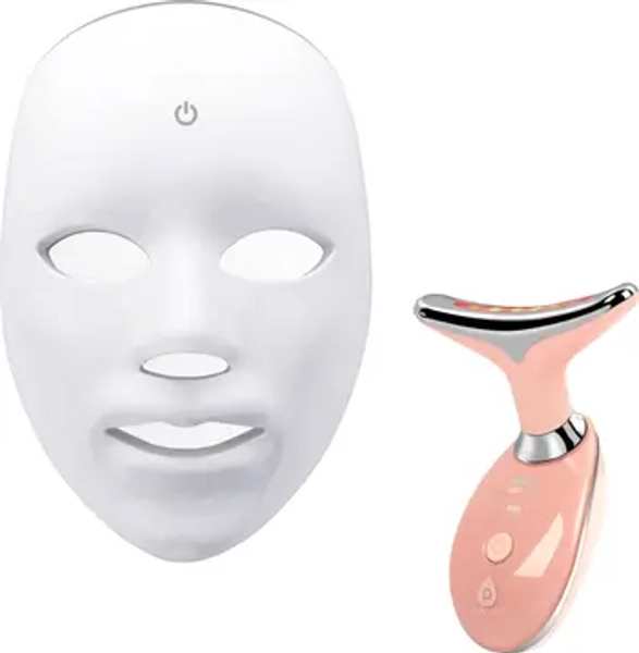 LED Glow Set - 7-in-1 LED Light Therapy Face Mask + 7-in-1 LED Face & Neck Sculpting Wand