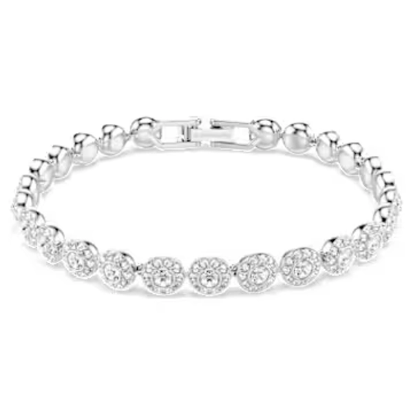 Una Angelic bracelet, Round cut, Small, White, Rhodium plated
