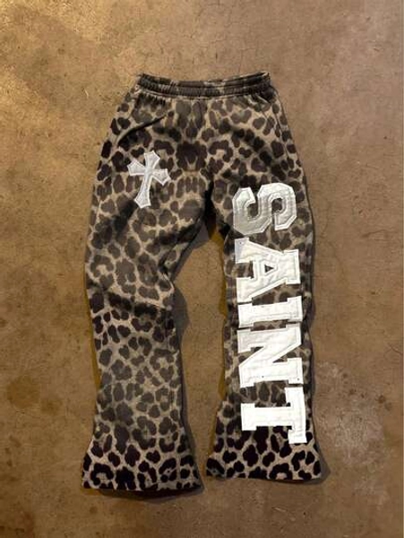 SHEIN Men's Casual Fashionable Street Leopard Print Cross & Letter Graphic Loose Sweatpants