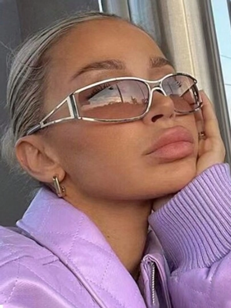 1pc Y2K Futuristic Metallic Silver Wrapped Fashion Glasses Beach Accessories For Women Glasses Shades