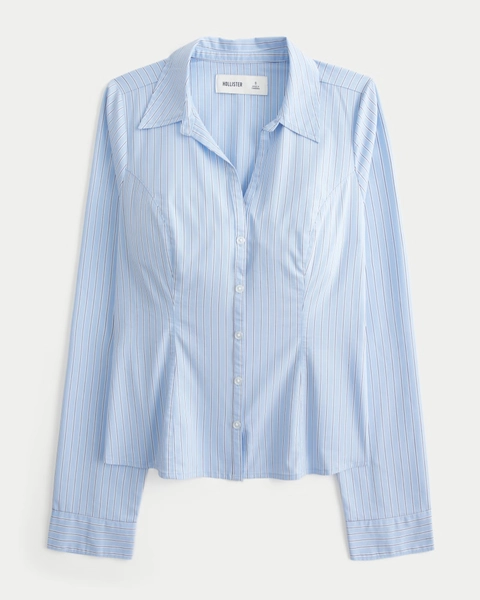 Stretch Poplin Button Front Shirt