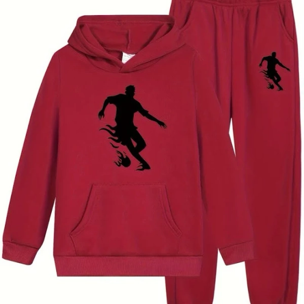 Boys' Creative Soccer Hooded Sweatshirt and Joggers Set