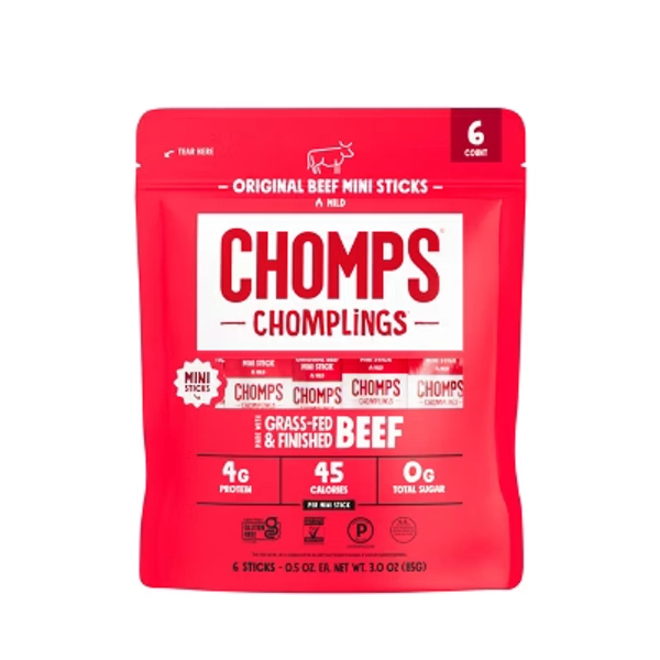 Chomps Chomplings Original Beef Mini Sticks - 3oz/6ct: Keto Certified, Sugar-Free, High Protein