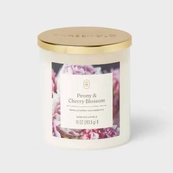 Threshold 3-Wick Lidded Glass Jar Candle Peony and Cherry Blossom 19oz