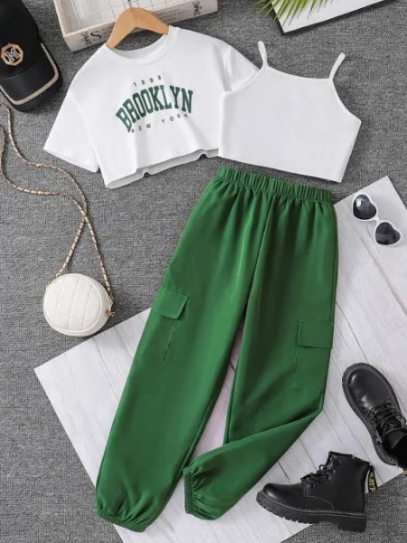 Girl's Letter Print Top & Pants & Cami Top Three-piece Set, Casual Fashion Girl's Clothing Set for Daily Wear, Kids Clothes for Summer, Girl Clothes,